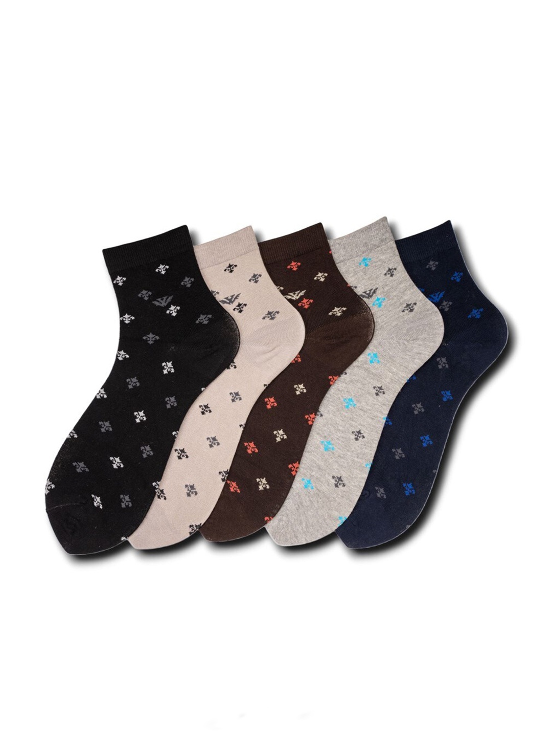 

Cotstyle Men Pack Of 5 Patterned Pure Cotton Ankle Length Socks, Navy blue