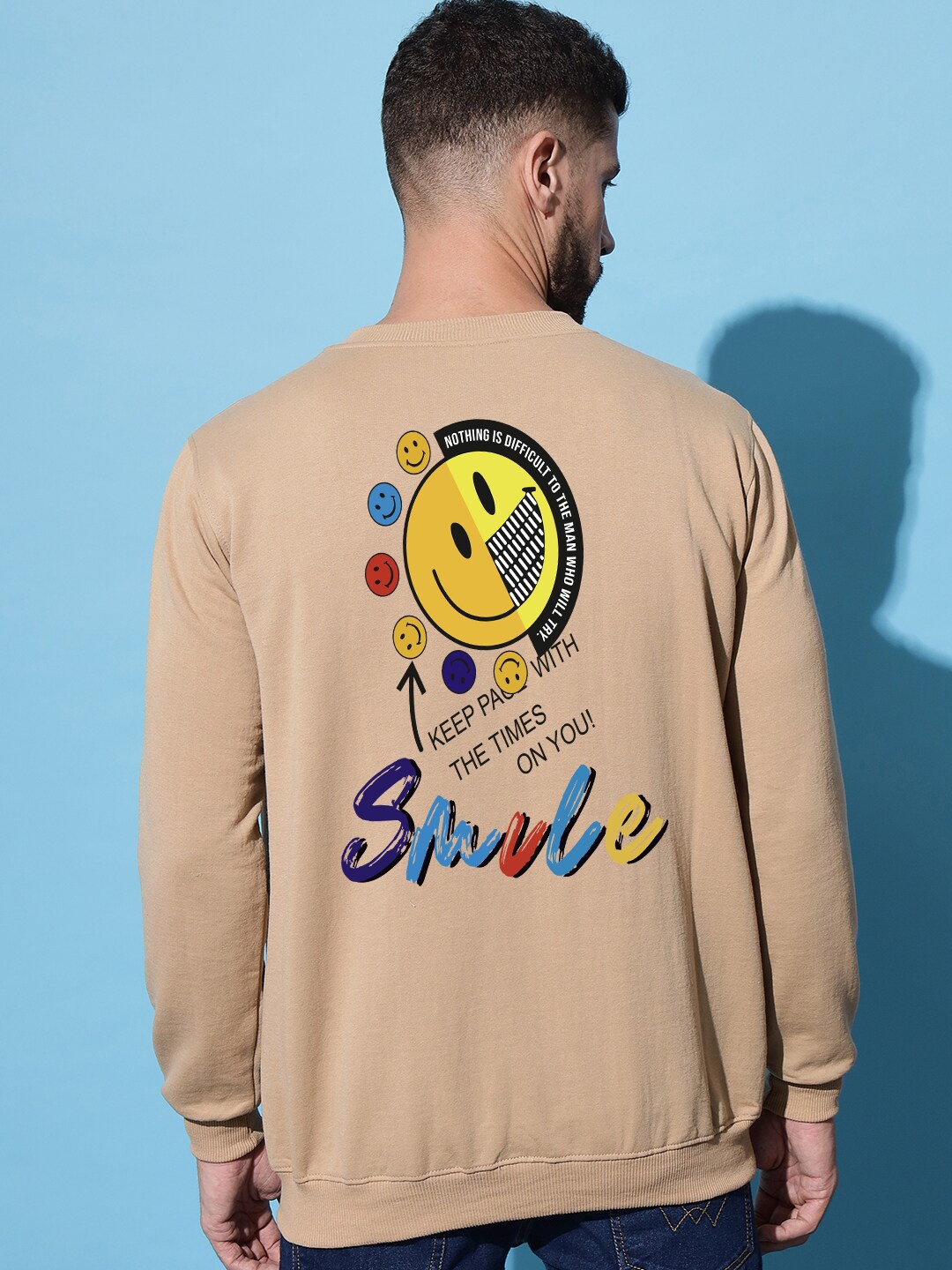 

Imsa Moda Typography Printed Fleece Pullover Sweatshirt, Beige