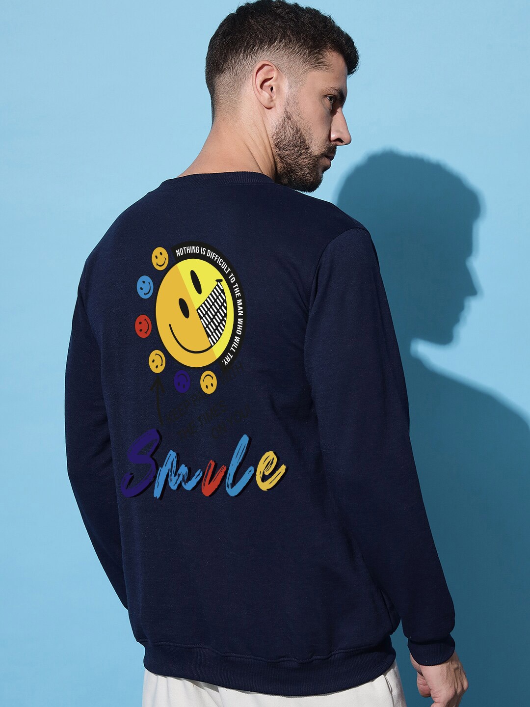 

Imsa Moda Typography Printed Fleece Pullover, Navy blue