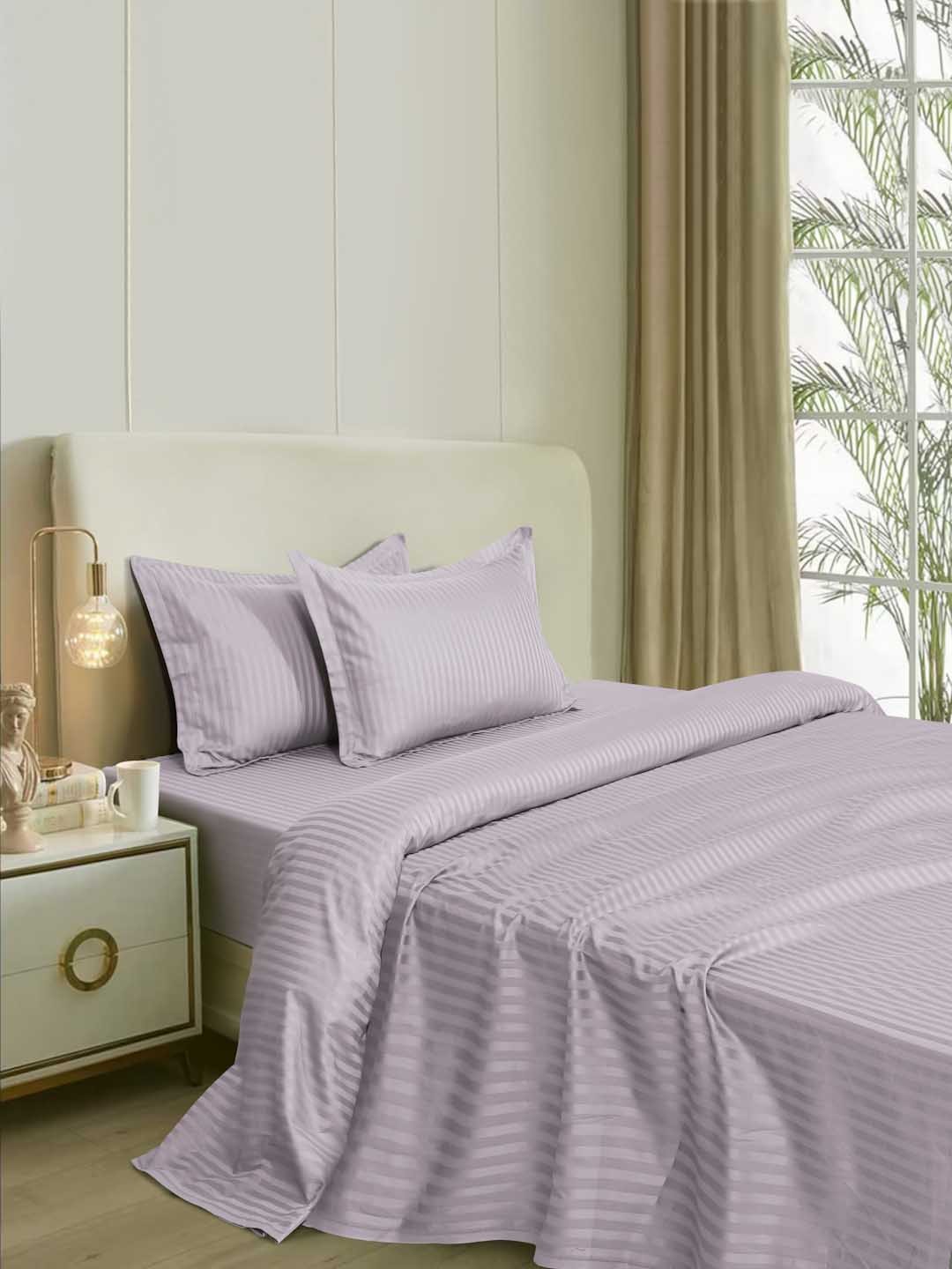 

Naksh Purple Striped Cotton 400 TC Superfine King Bedsheet with 2 Pillow Covers