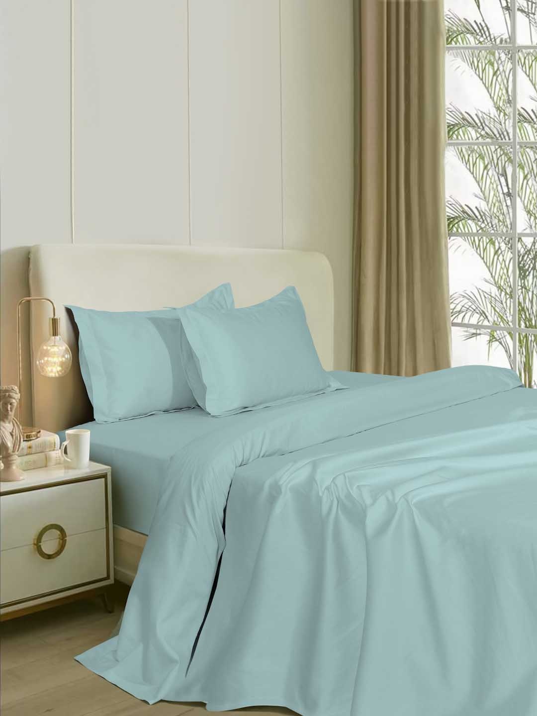 

Naksh Cotton Blue Cotton 400 TC King Bedsheet with 2 Pillow Covers