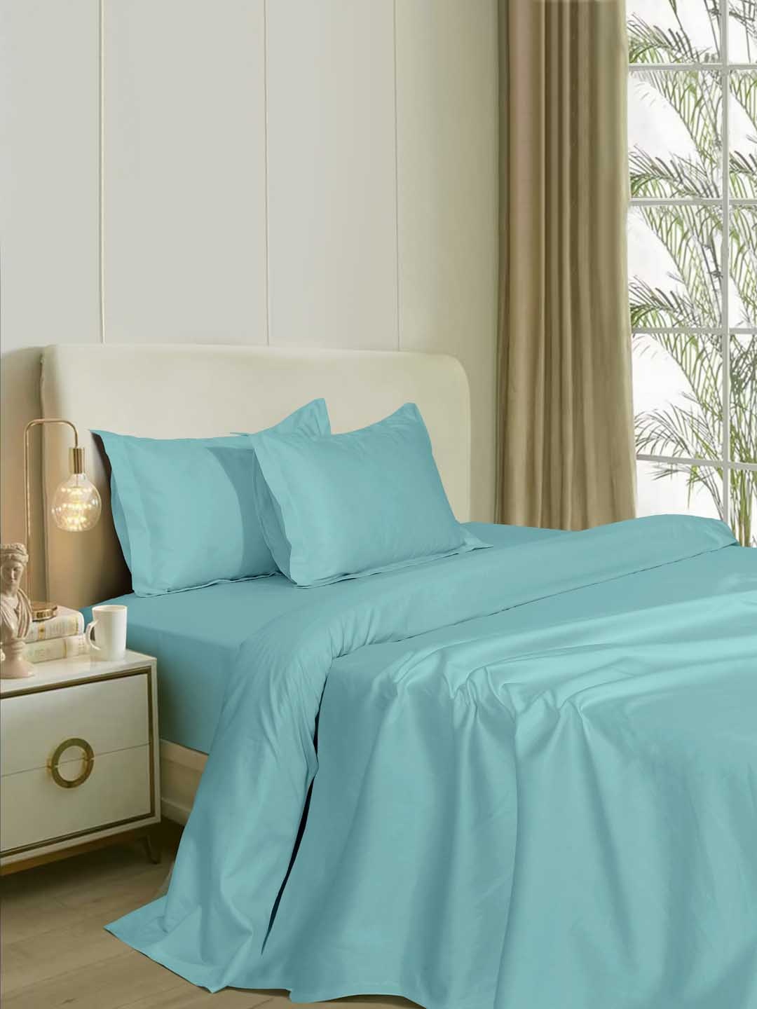 

Naksh Turquoise Blue Cotton 400 TC King Bedsheet with 2 Pillow Covers