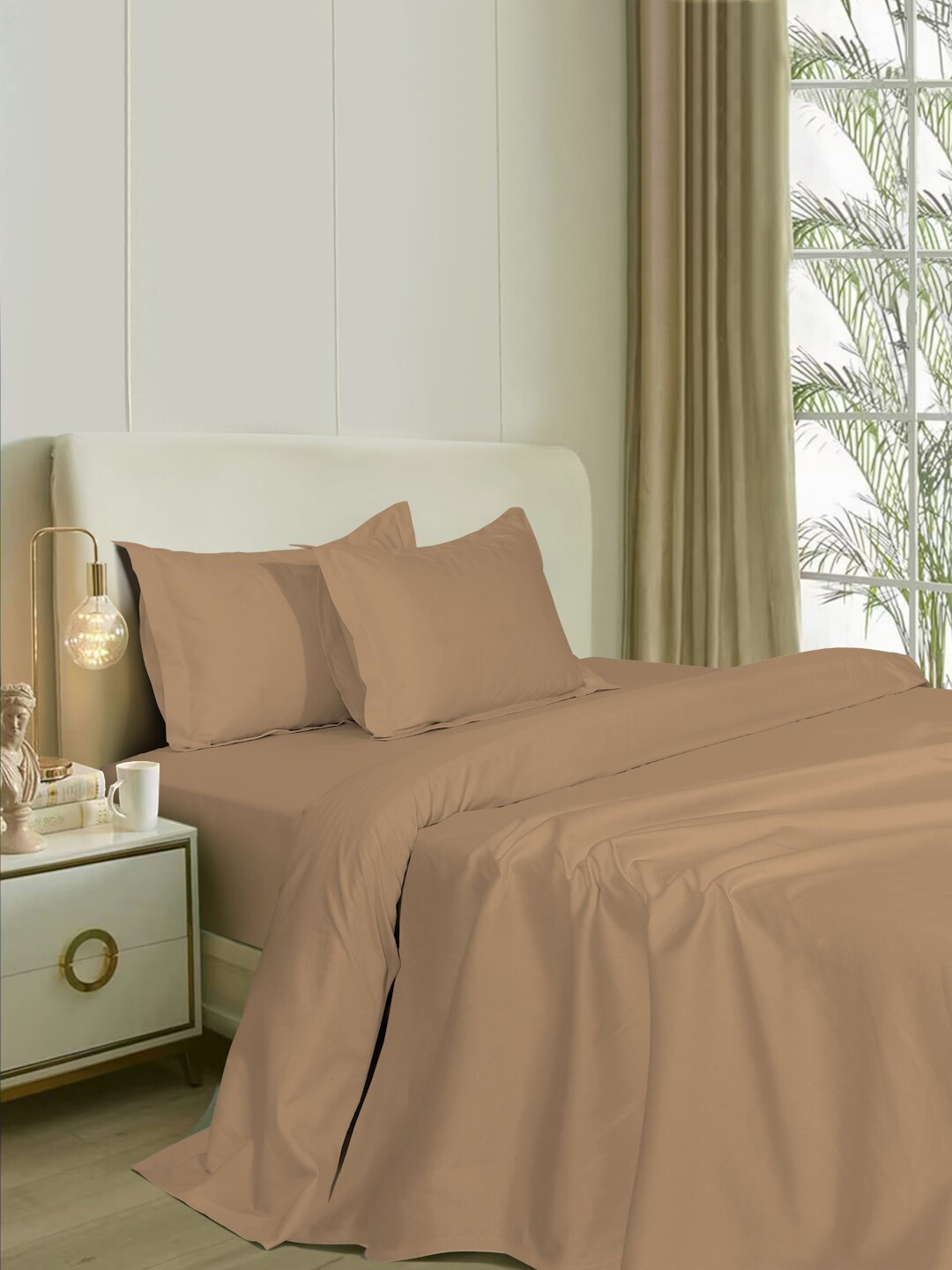 

Naksh Camel Brown Cotton 400 TC King Bedsheet With 2 Pillow Covers