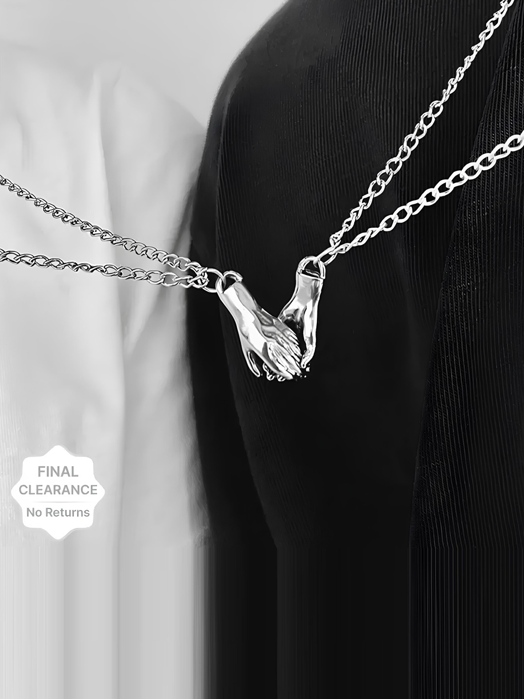 

KARISHMA KREATIONS Sliver- Plated Hold Hand Couple Lover Pendant With Chain, Silver