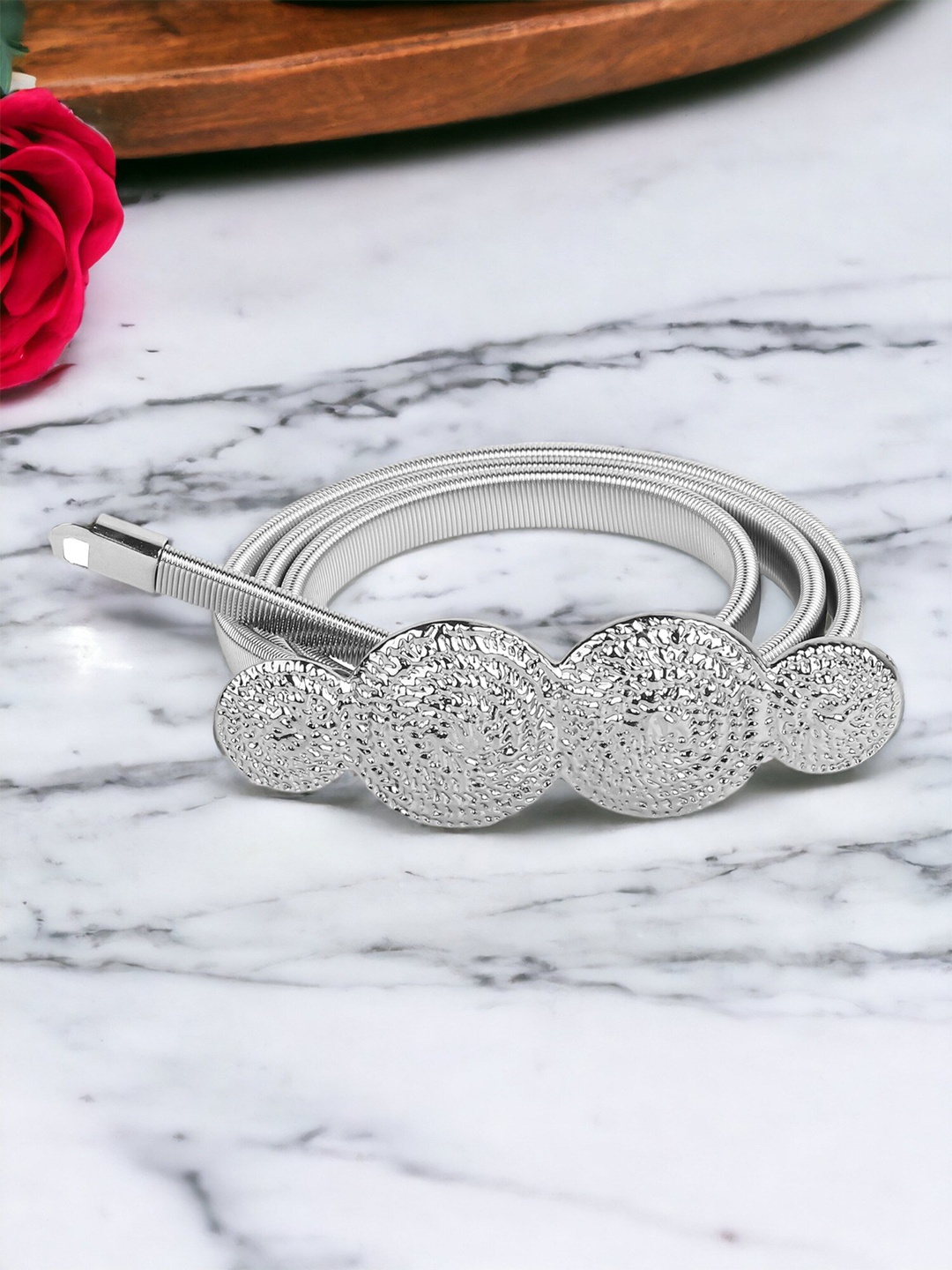 

DressBerry Women Silver-Toned Textured Belt