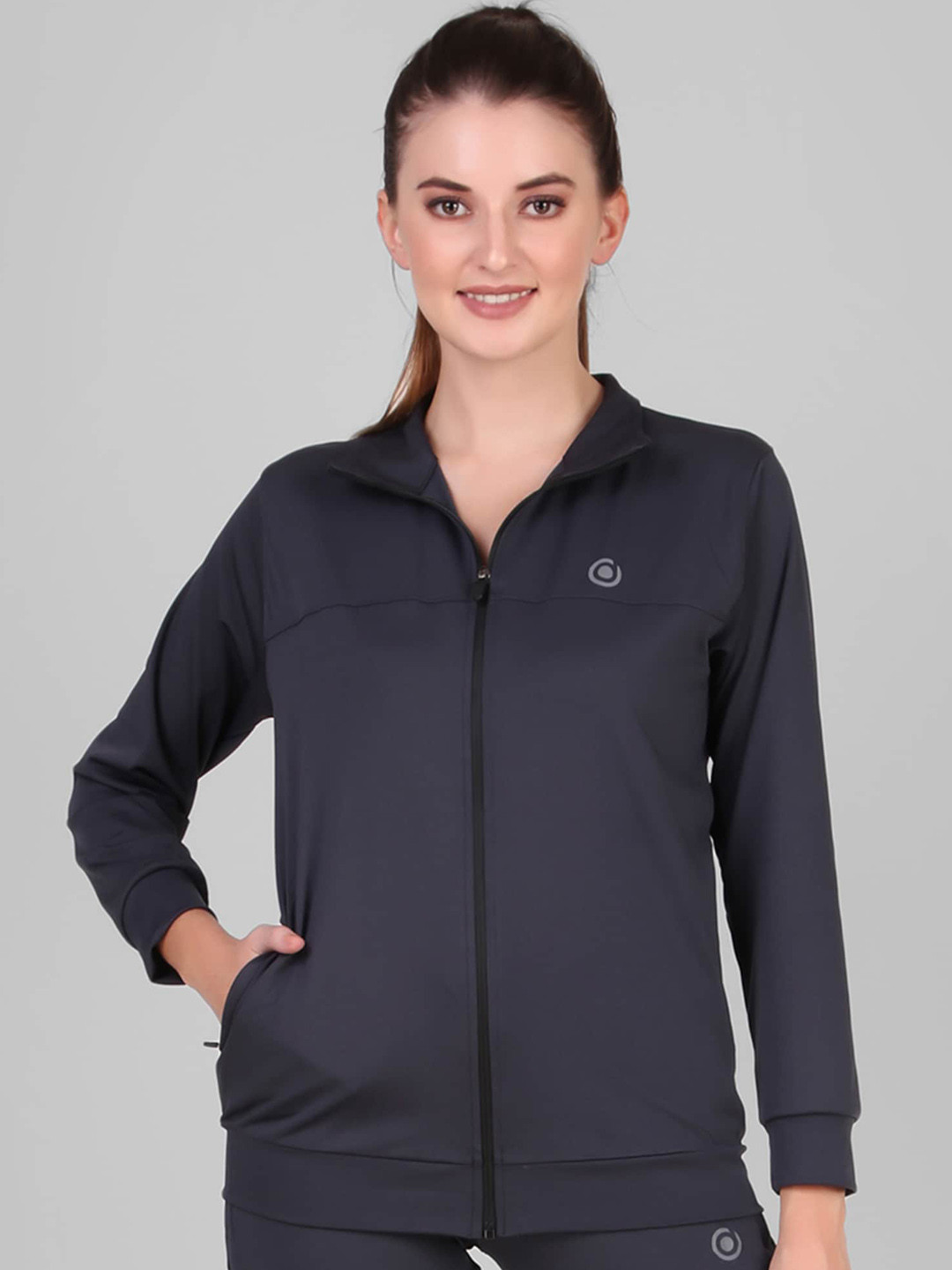 

DIAZ Mock Collar Training or Gym Sporty Jacket, Grey