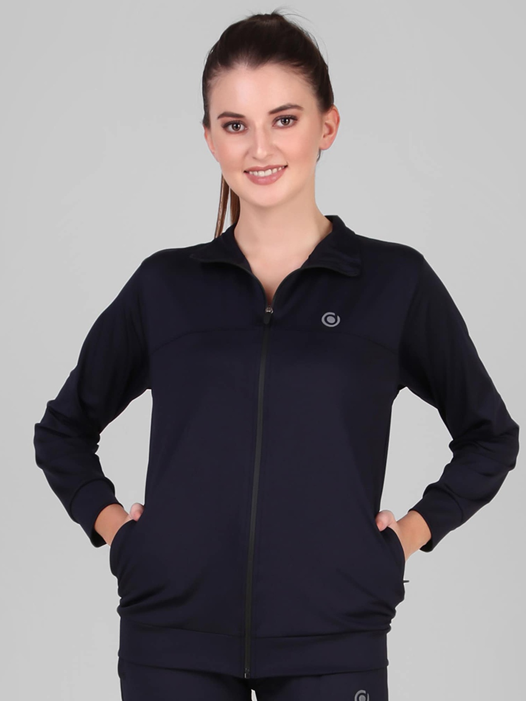 

DIAZ Mock Collar Training or Gym Sporty Jacket, Navy blue
