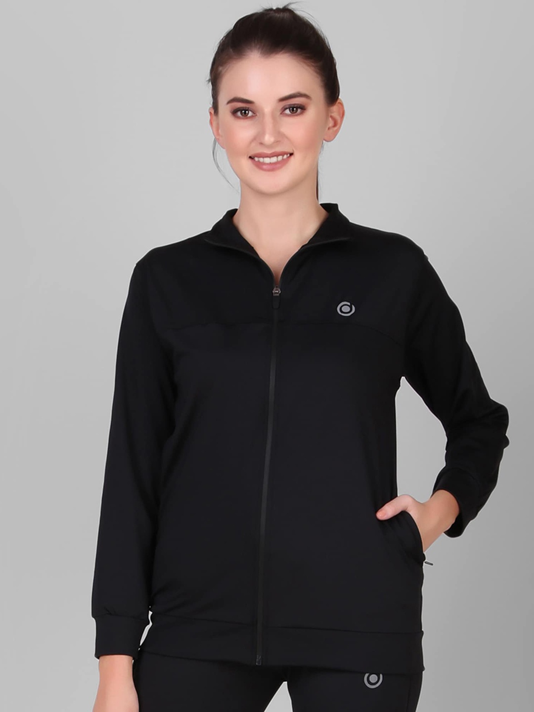 

DIAZ Mock Collar Training or Gym Sporty Jacket, Black