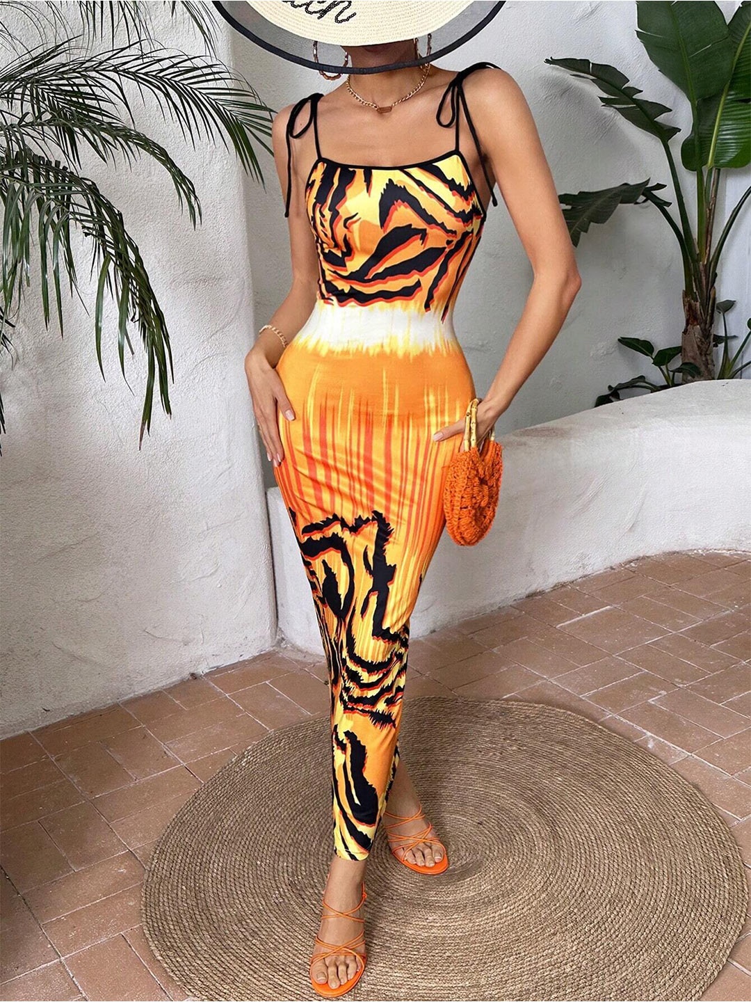 

MAZIE Abstract Printed Shoulder Straps Bodycon Dress, Yellow