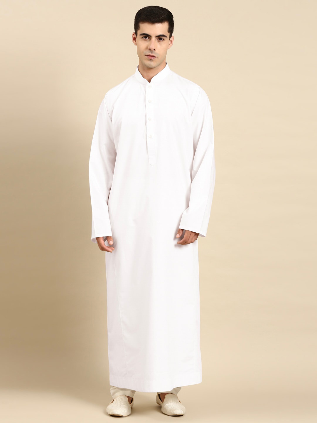 

TheEthnic.Co Mandarin Collar Long Sleeves Cotton Ankle Length Kurta, White
