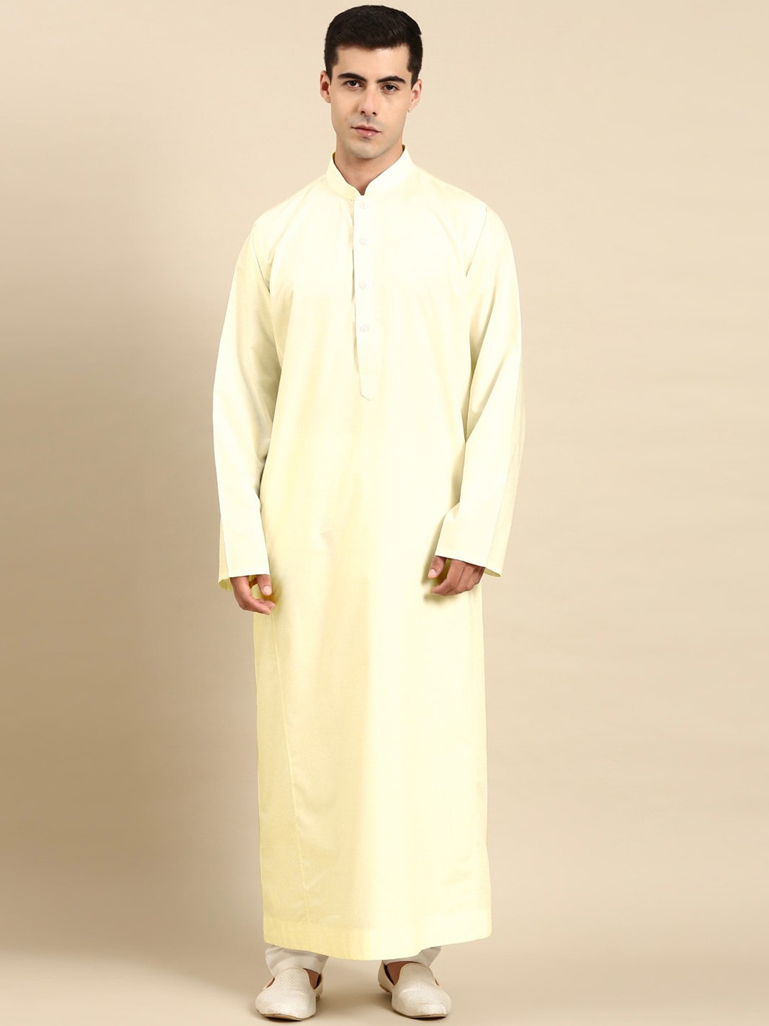

TheEthnic.Co Mandarin Collar Regular Thread Work Cotton Kurta, Yellow