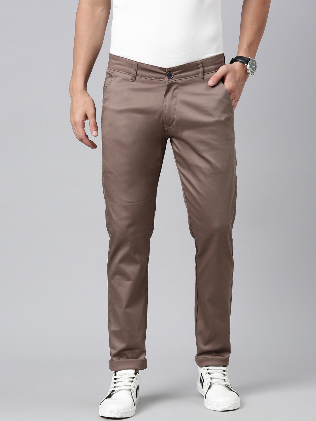 

Majestic Man Men Smart Slim Fit Easy Wash Chinos Trousers, Brown