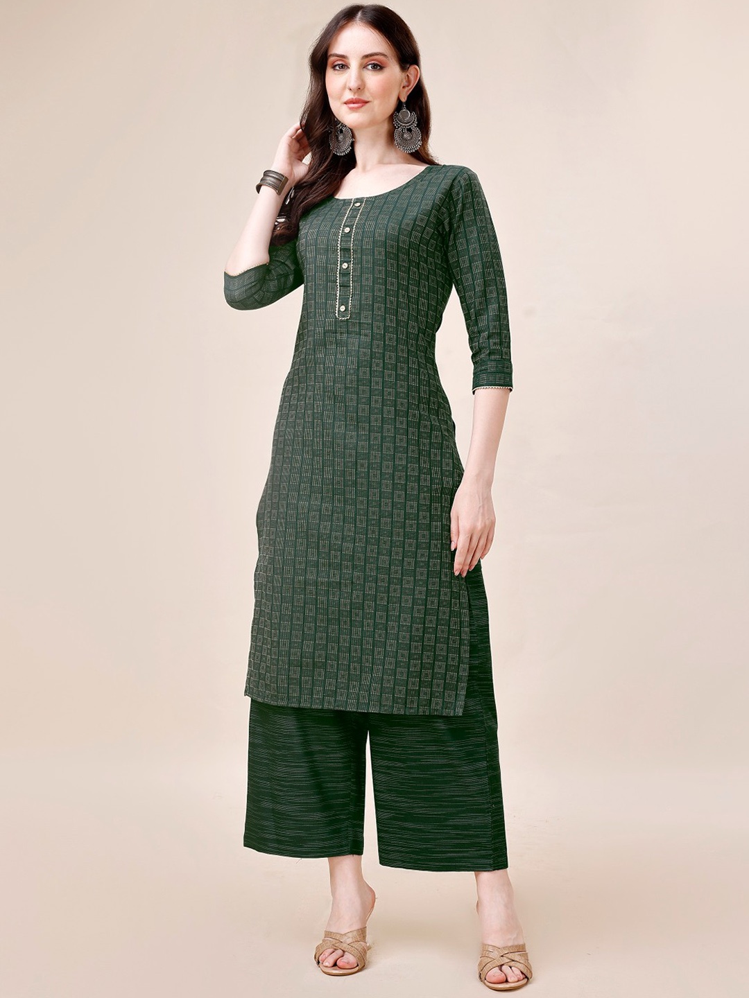 

Anouk Checked Gotta Patti Pure Cotton Kurta With Palazzos, Green