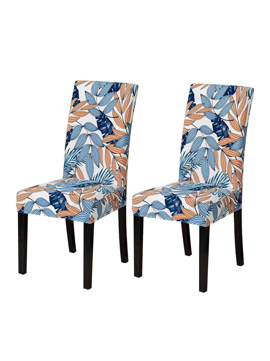 

HOUSE OF QUIRK Blue & Orange 2 Pieces Printed Stretch Removable Chair Covers