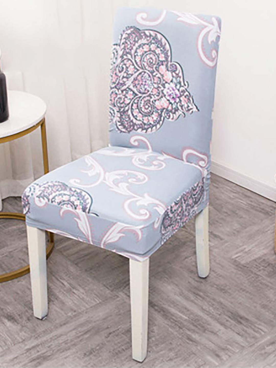 

HOUSE OF QUIRK Blue Printed Stretch Removable Chair Cover