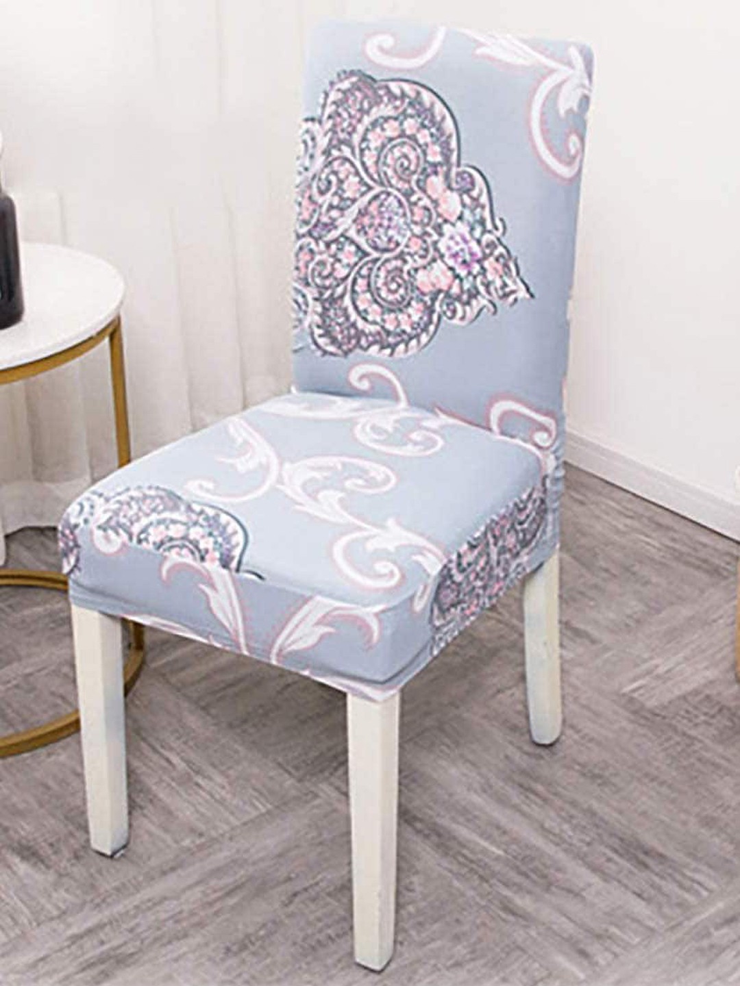 

HOUSE OF QUIRK Blue & White 2 Pieces Printed Stretch Removable Chair Covers