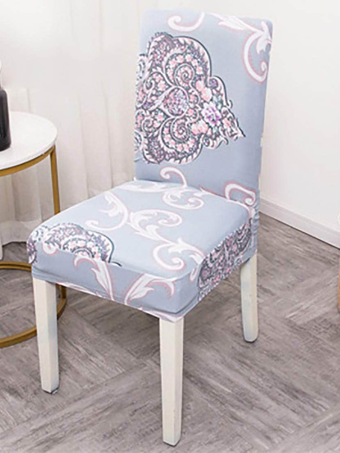 

HOUSE OF QUIRK Blue 4 Pieces Printed Stretch Removable Chair Covers
