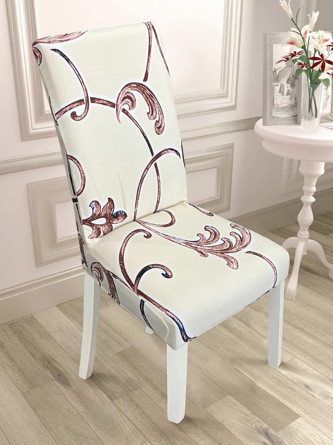 

HOUSE OF QUIRK Beige 6 Pcs Printed Stretch Removable Chair Covers