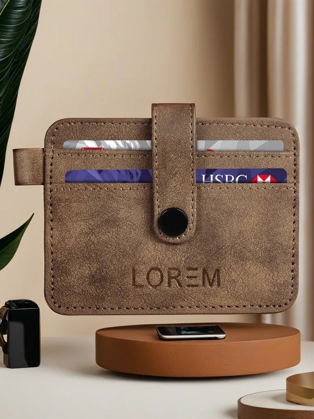 

LOREM Unisex Textured Card Holder, Brown