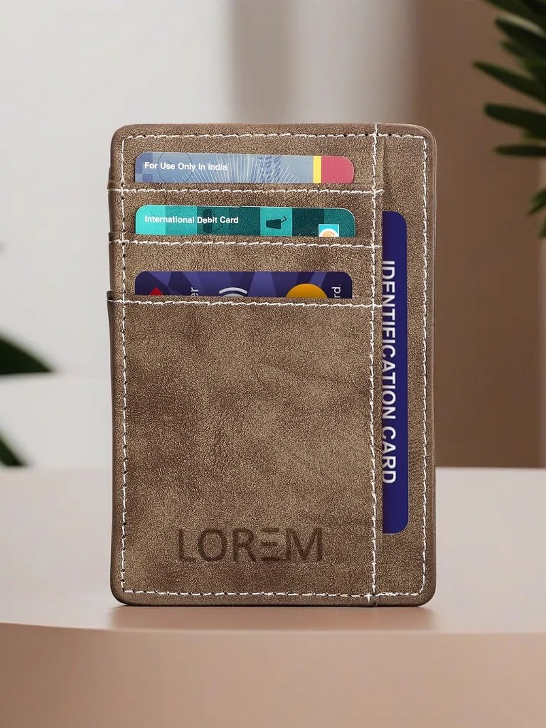 

LOREM Unisex Textured Card Holder, Brown