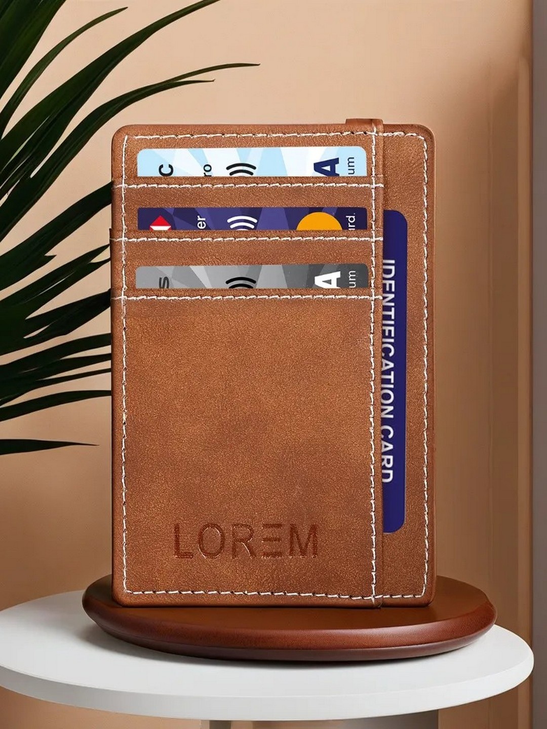 

LOREM Unisex Textured Card Holder, Tan