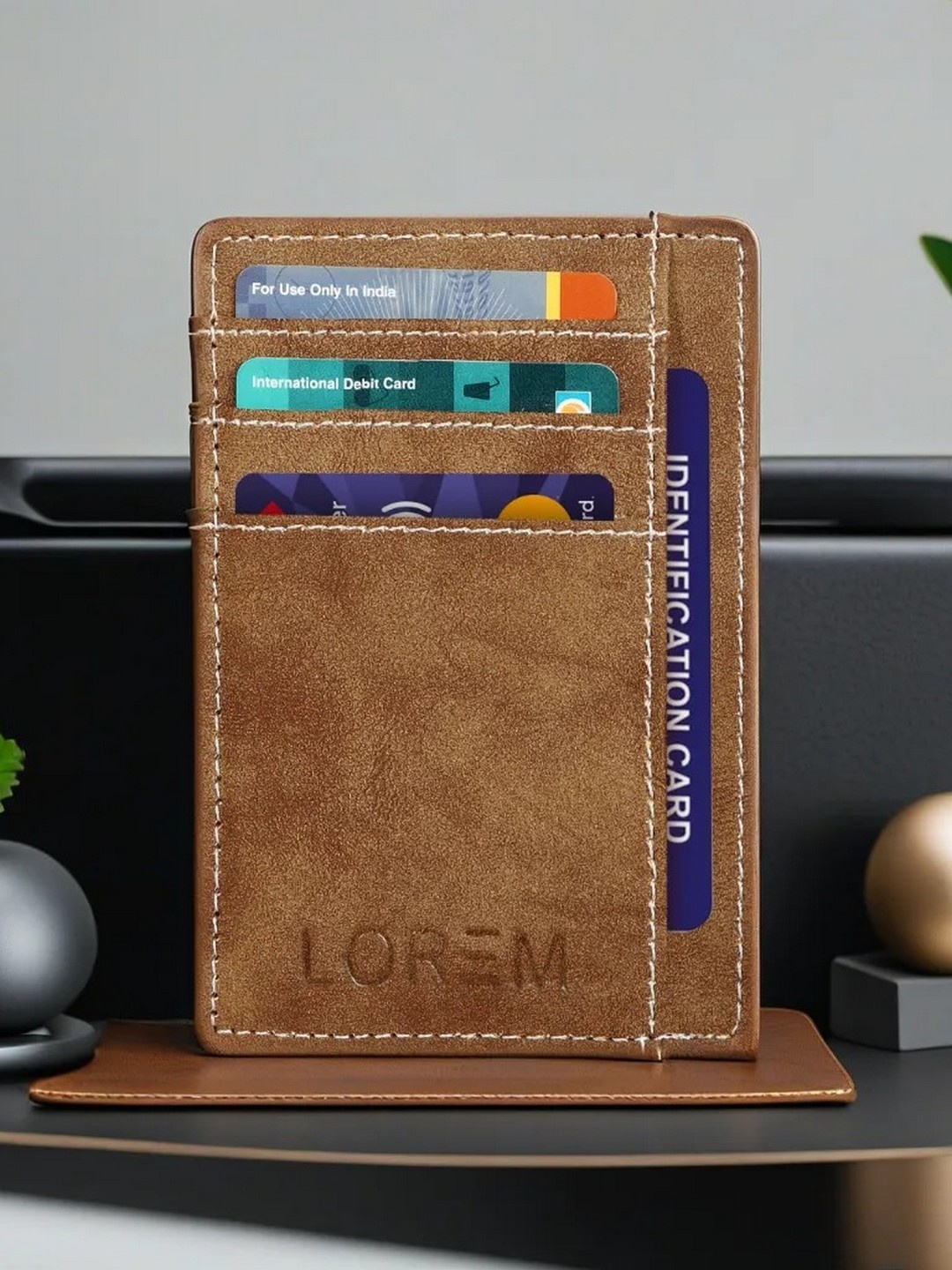 

LOREM Unisex Textured Card Holder, Khaki