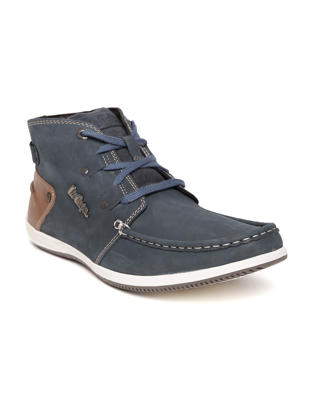 

Lee Cooper Men Navy Blue Colourblocked Leather Mid-Top Flat Boots