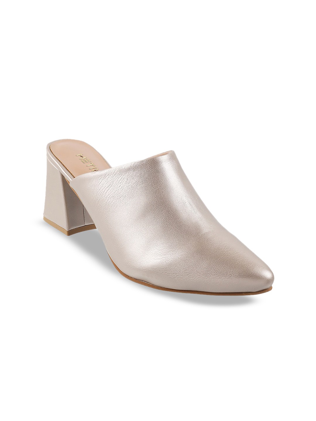 

Metro Textured Block Heel Mules, Gold