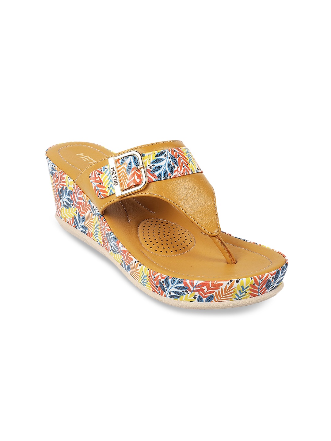 

Metro Open Toe Printed Wedges With Buckles, Tan