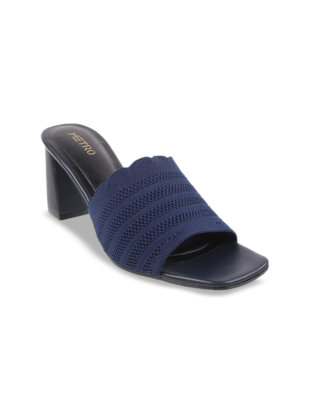 

Metro Textured Block Heel Mules, Navy blue