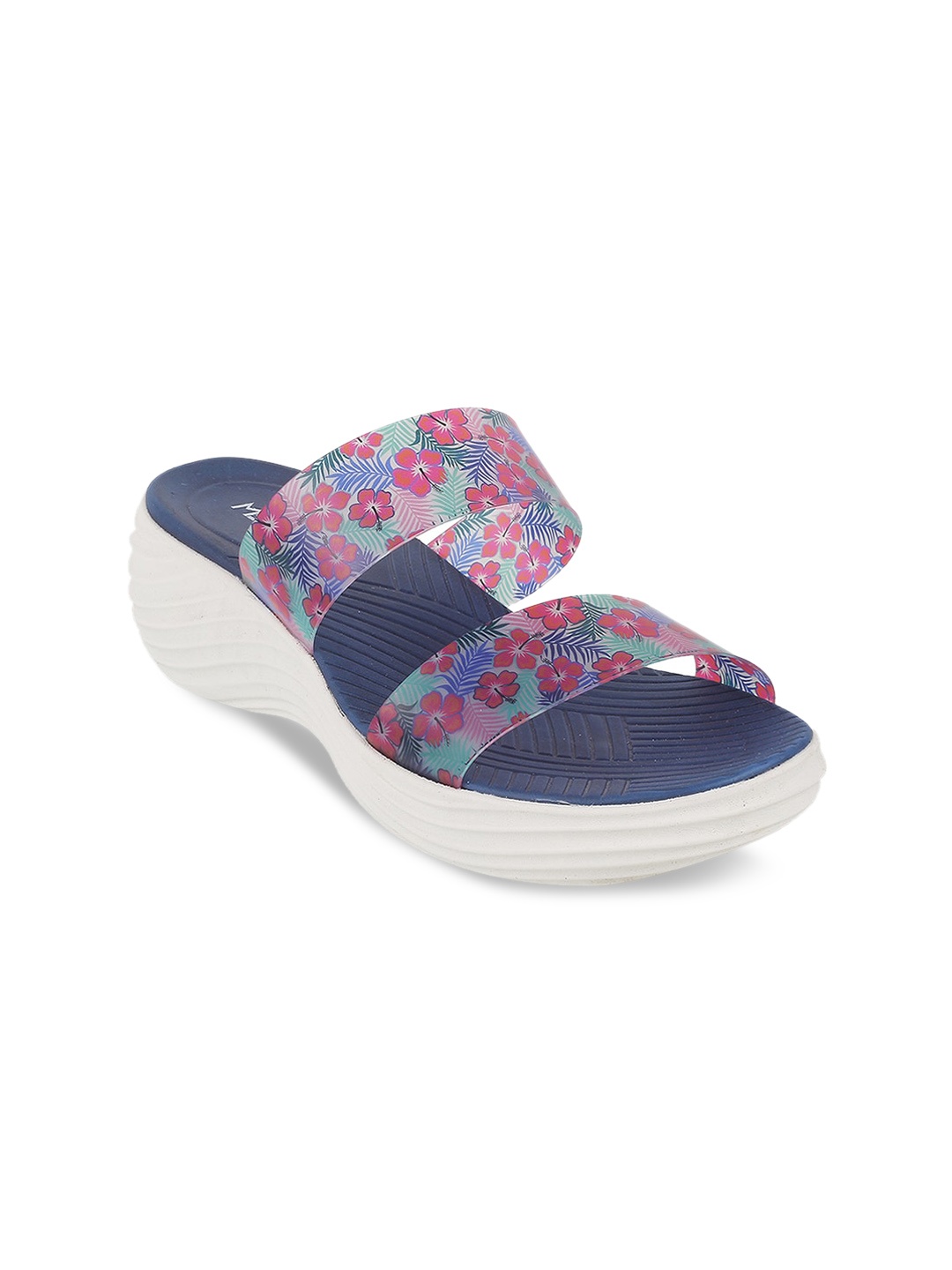 

Metro Printed Open Toe Comfort Heels, Navy blue