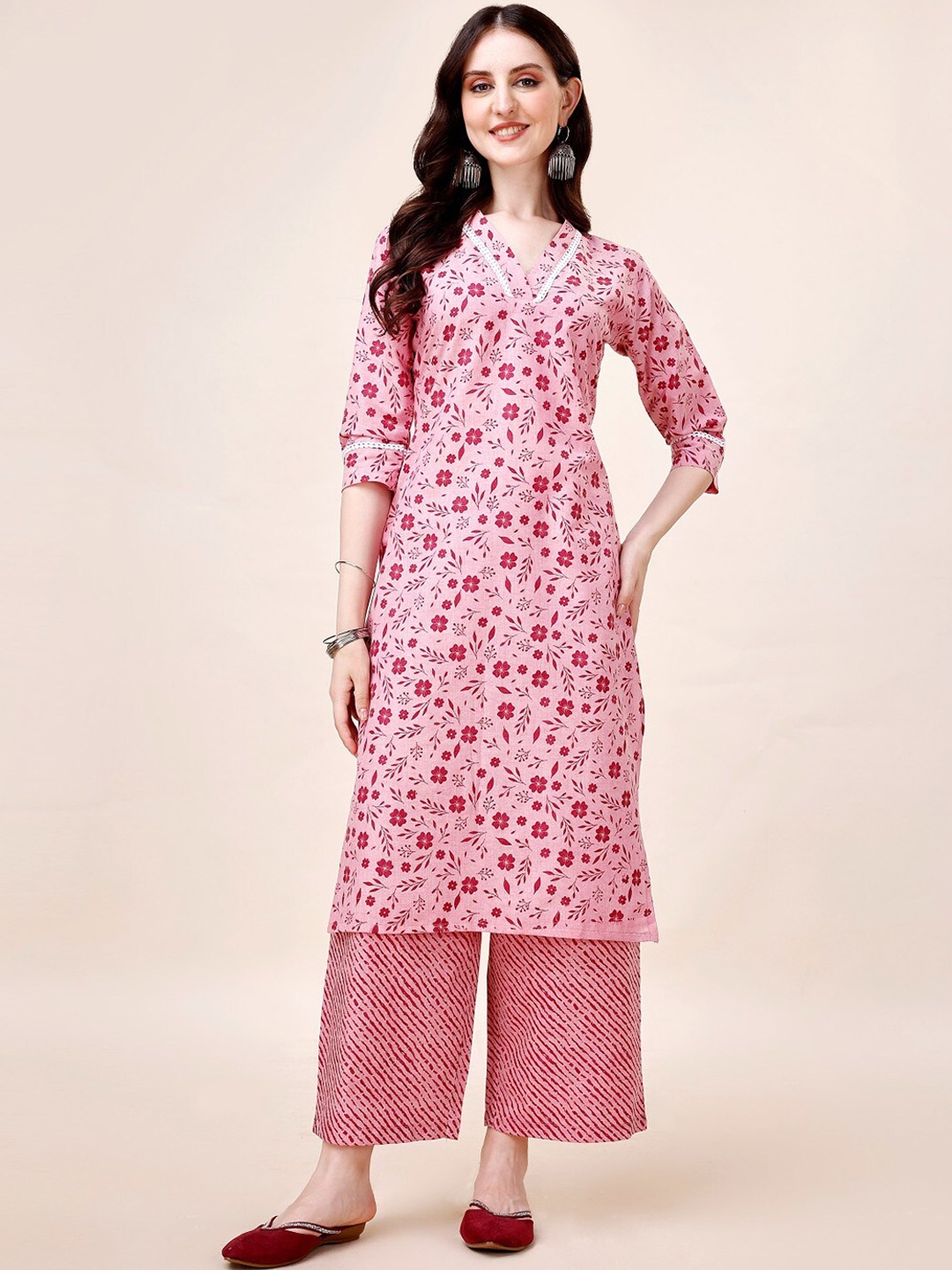

Anouk Floral Printed Regular Pure Cotton Kurta With Palazzos, Pink