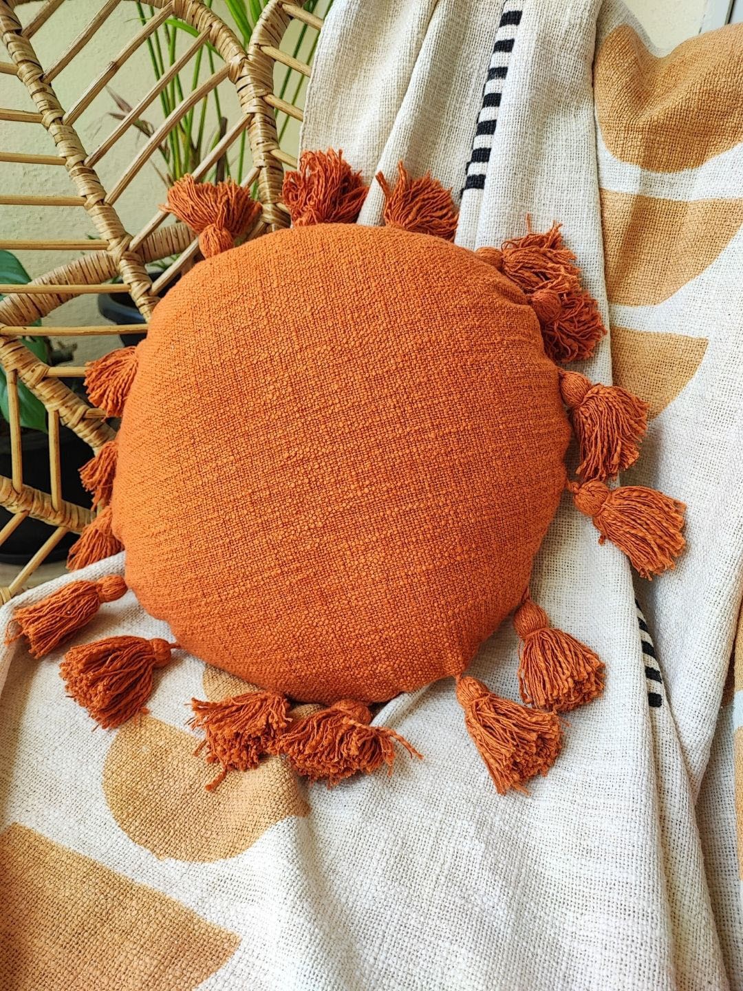

HYPPY Rust Embellished Pure Cotton Round Cushion Cover