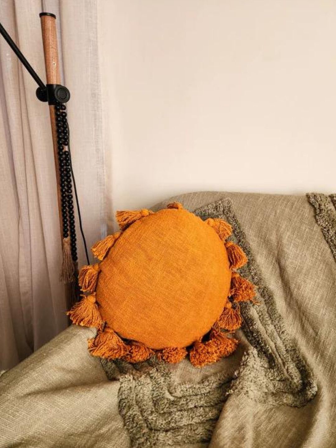 

HYPPY Mustard Yellow Sia Sunshine Cotton Round Cushion Cover