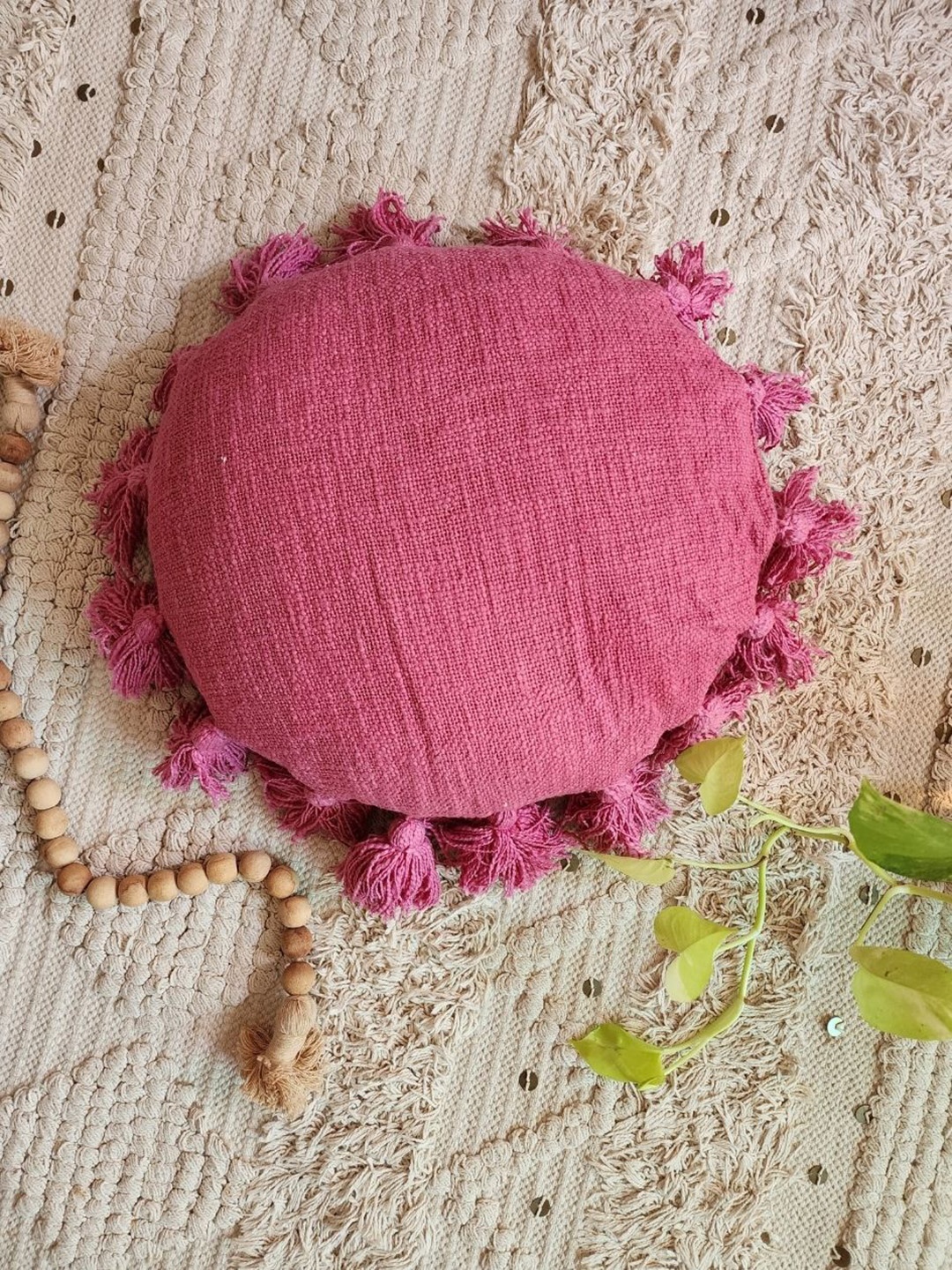 

HYPPY Pink Nina Tassel Pure Cotton Round Cushion Cover
