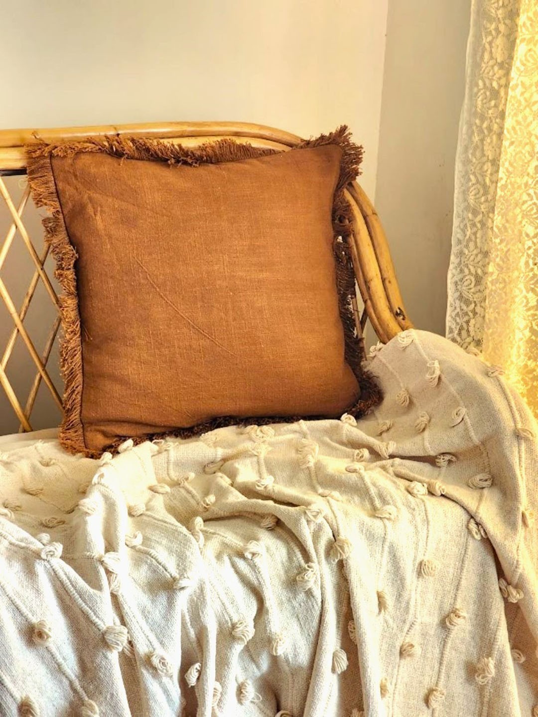 

HYPPY Raha Fringe Rust Cotton Fringe Square Cushion Cover