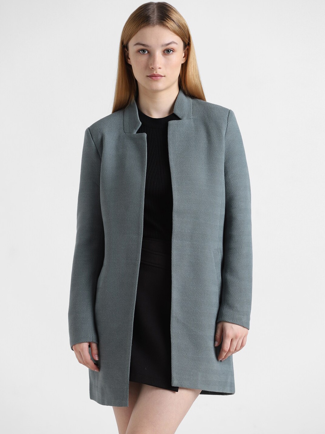 

ONLY Onlsoho-Linea Textured Twill Open-Front Overcoat, Green