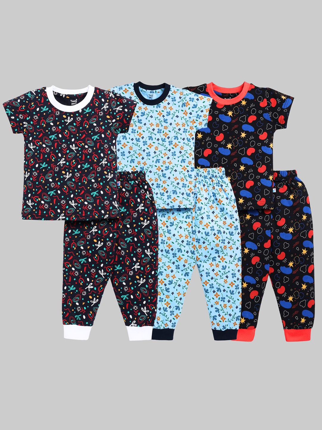

Toonyport Kids Pack Of 3 Printed Pure Cotton Night Suit, Blue