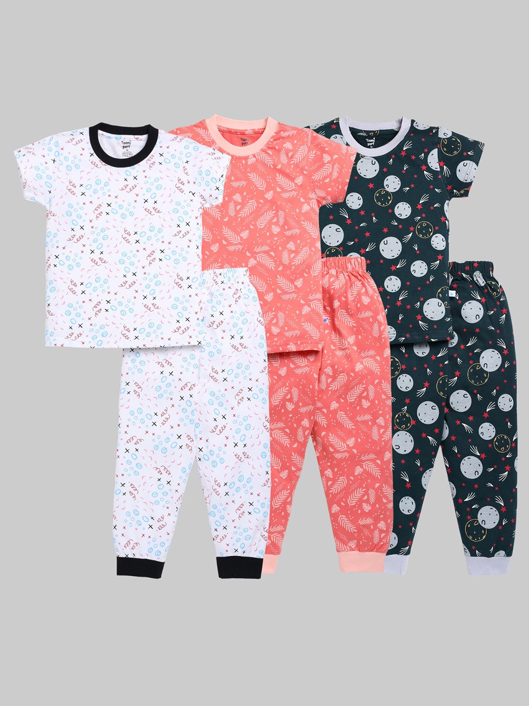 

Toonyport Kids Pack Of 3 Conversational Printed Pure Cotton Night Suits, White