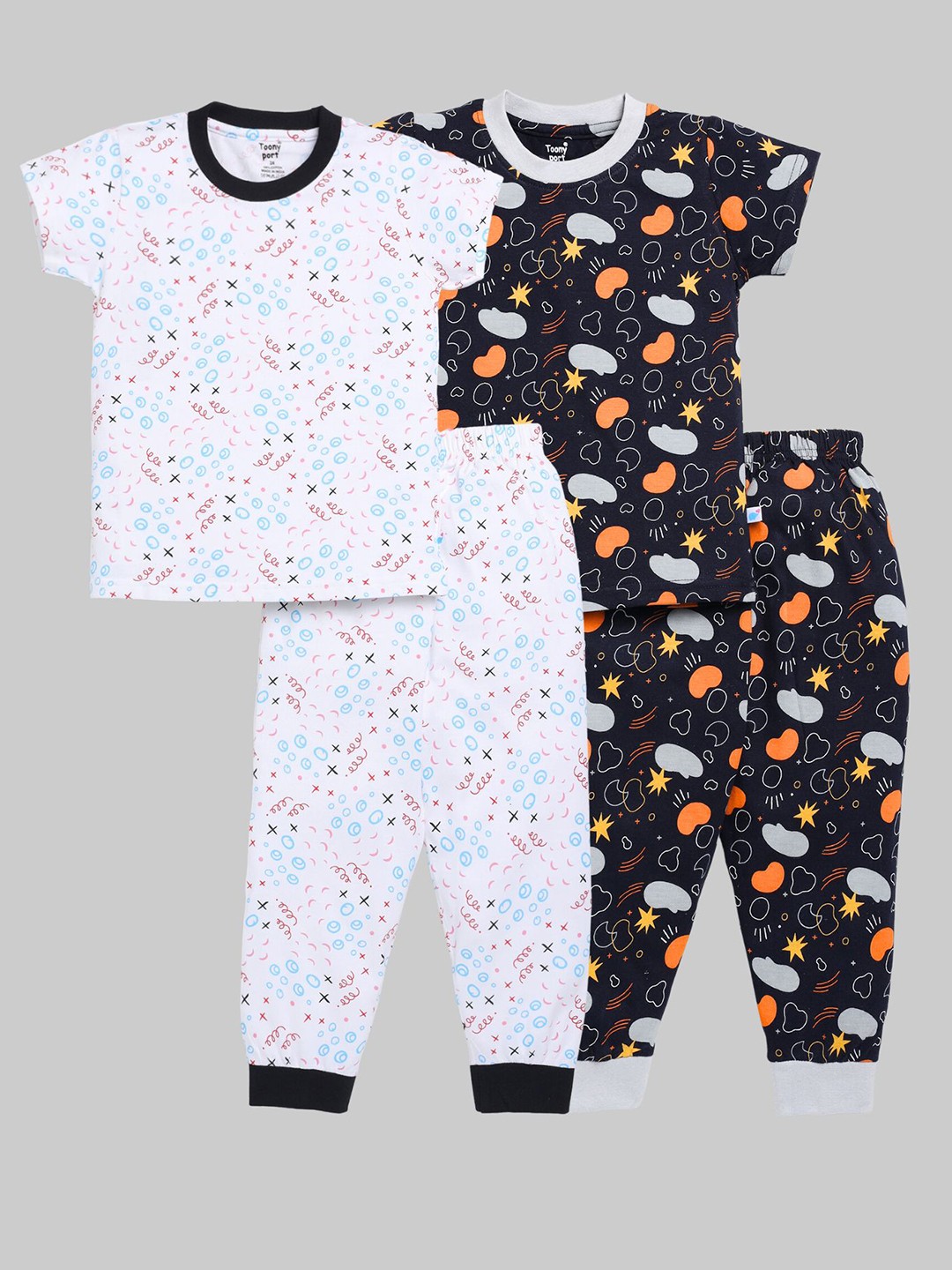 

Toonyport Kids Pack Of 2 Printed Pure Cotton Night suits, Navy blue