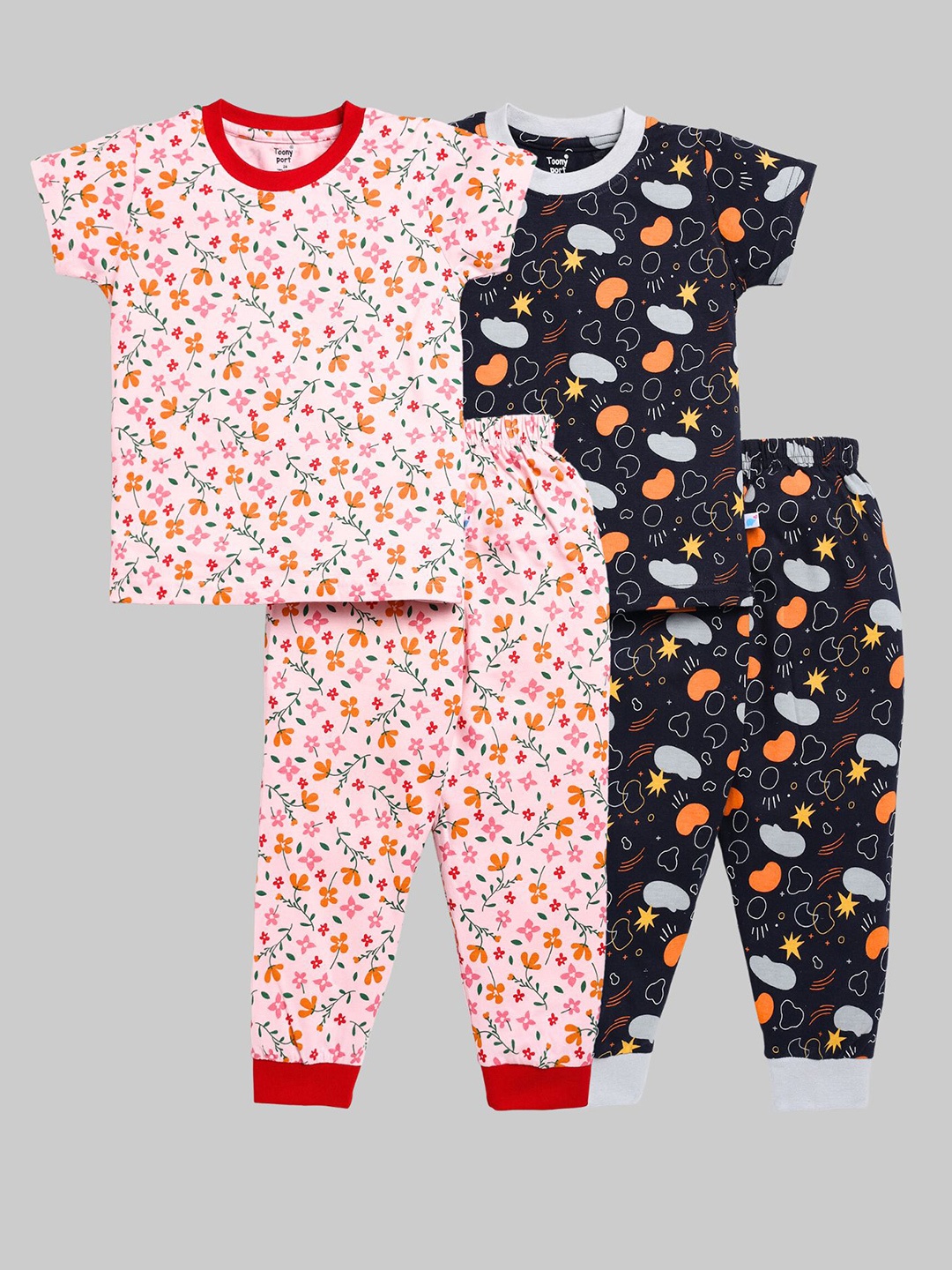 

Toonyport Kids Pack Of 2 Printed Pure Cotton Night suits, Pink