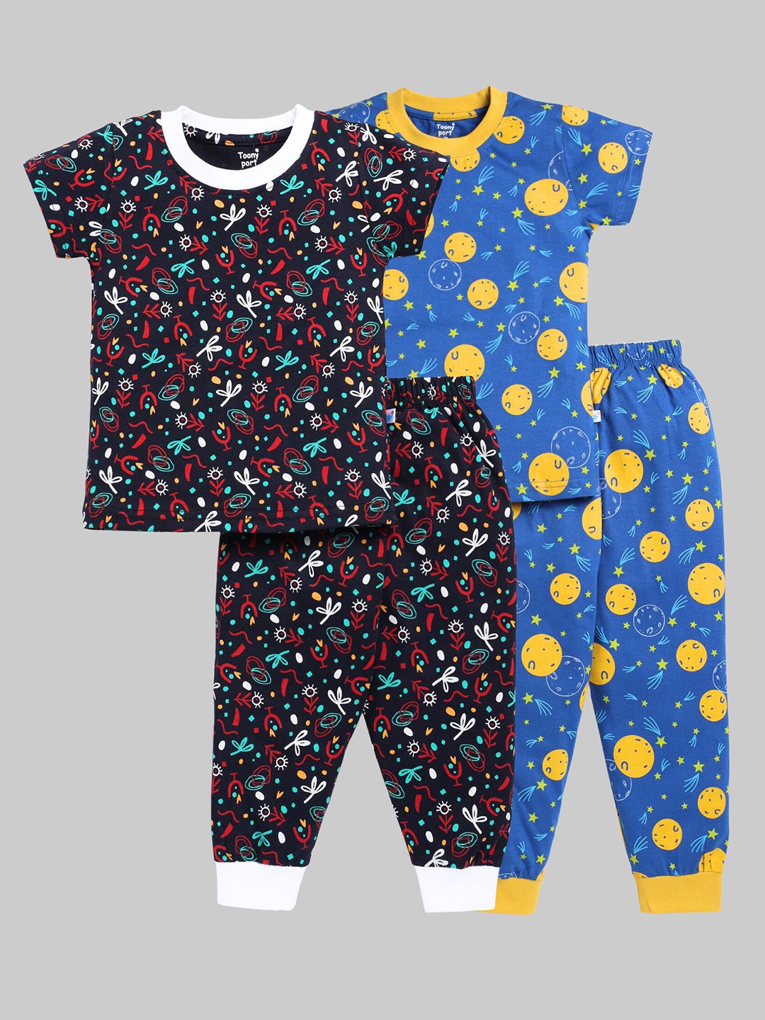 

Toonyport Kids Pack Of 2 Conversational Printed Pure Cotton Night Suits, Black