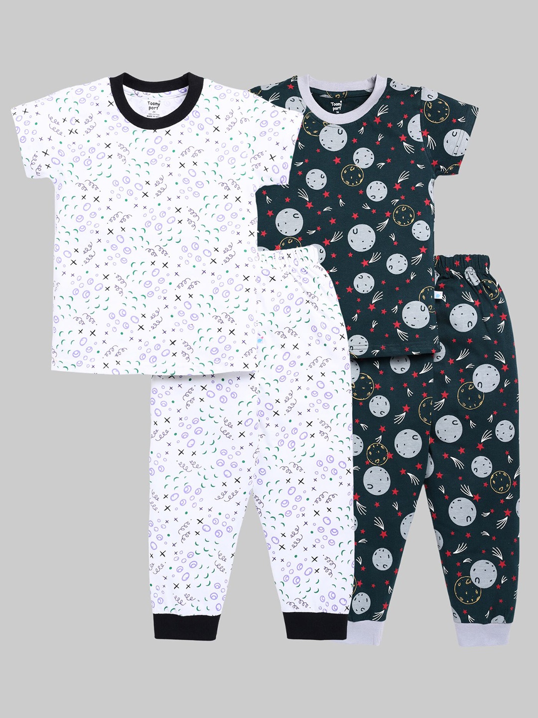 

Toonyport Kids Pack Of 2 Conversational Printed Pure Cotton Night Suits, White