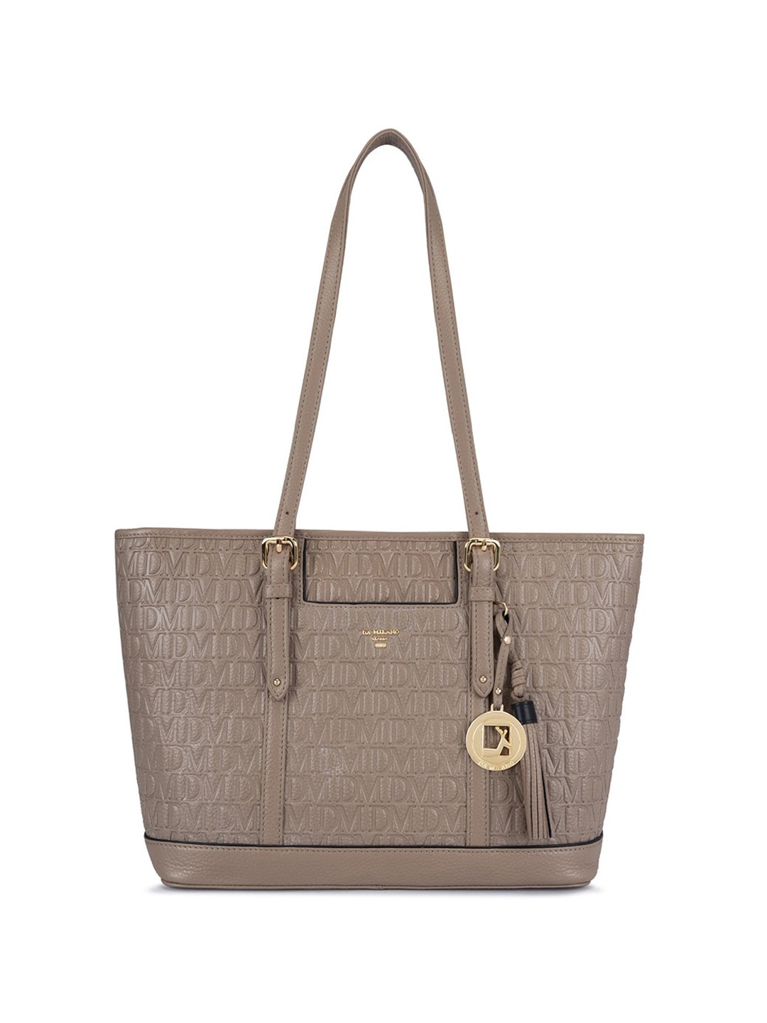 

Da Milano Textured Leather Structured Shoulder Bag With Quilted, Taupe