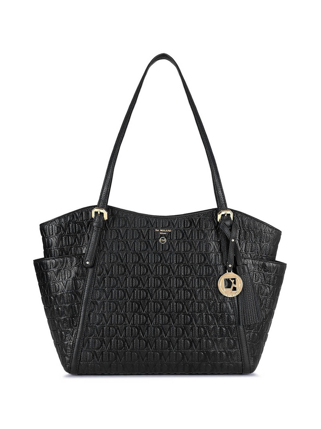 

Da Milano Typography Textured Leather Structured Shoulder Bag, Black