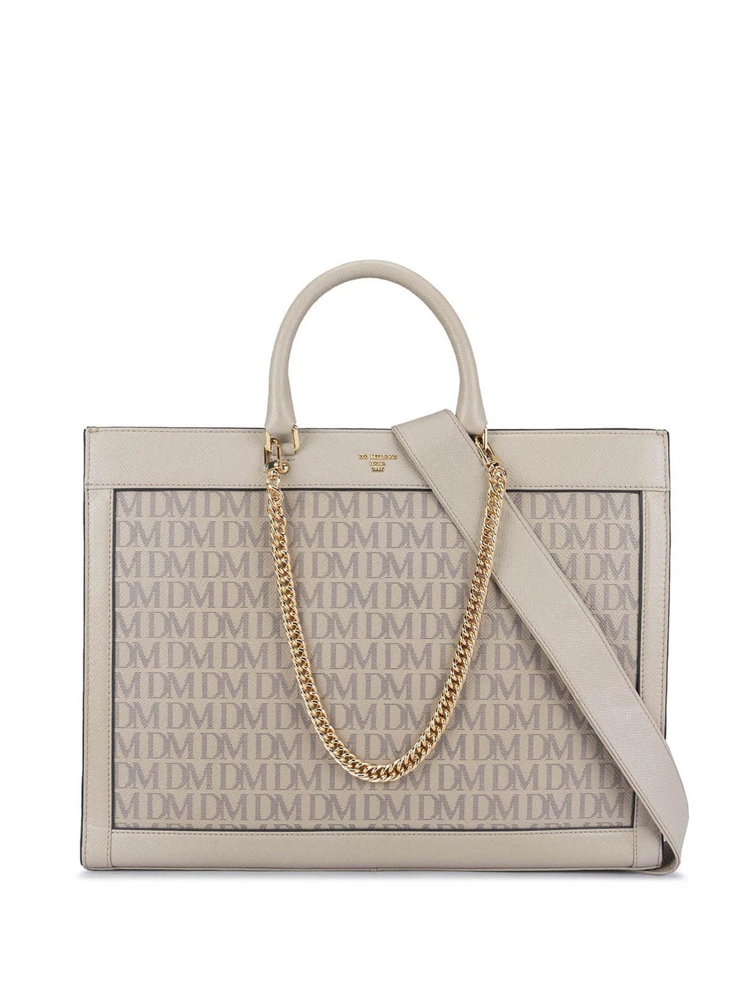 

Da Milano Typography Printed Leather Oversized Structured Handheld Bag, Grey