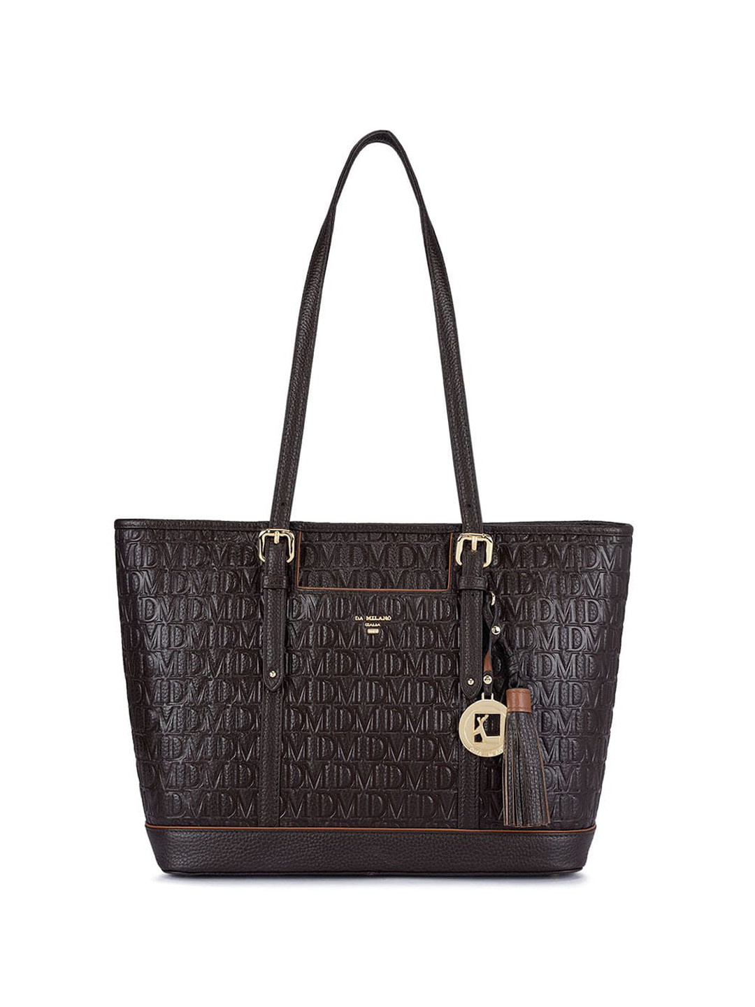 

Da Milano Typography Textured Leather Structured Shoulder Bag, Brown