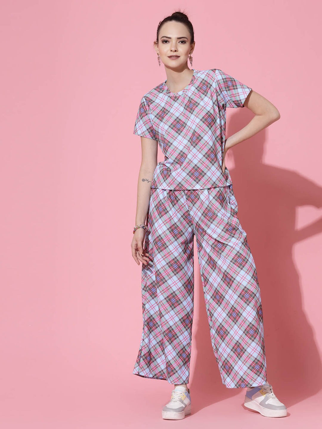 

Oomph! Printed Round Neck T-shirt And Trousers Co-Ords, Blue