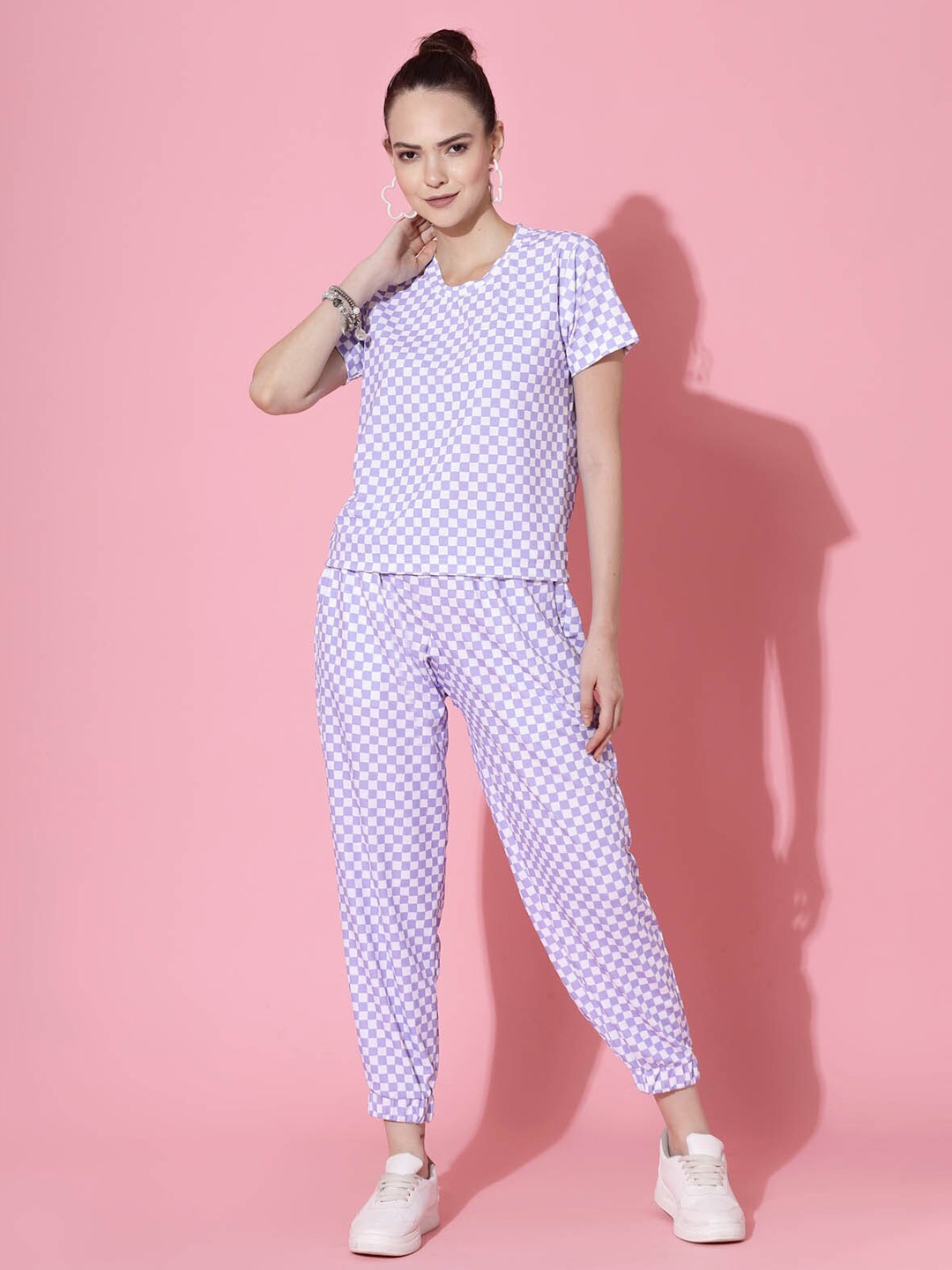 

Oomph! Printed Round Neck T-shirt And Joggers Co-Ords, Purple
