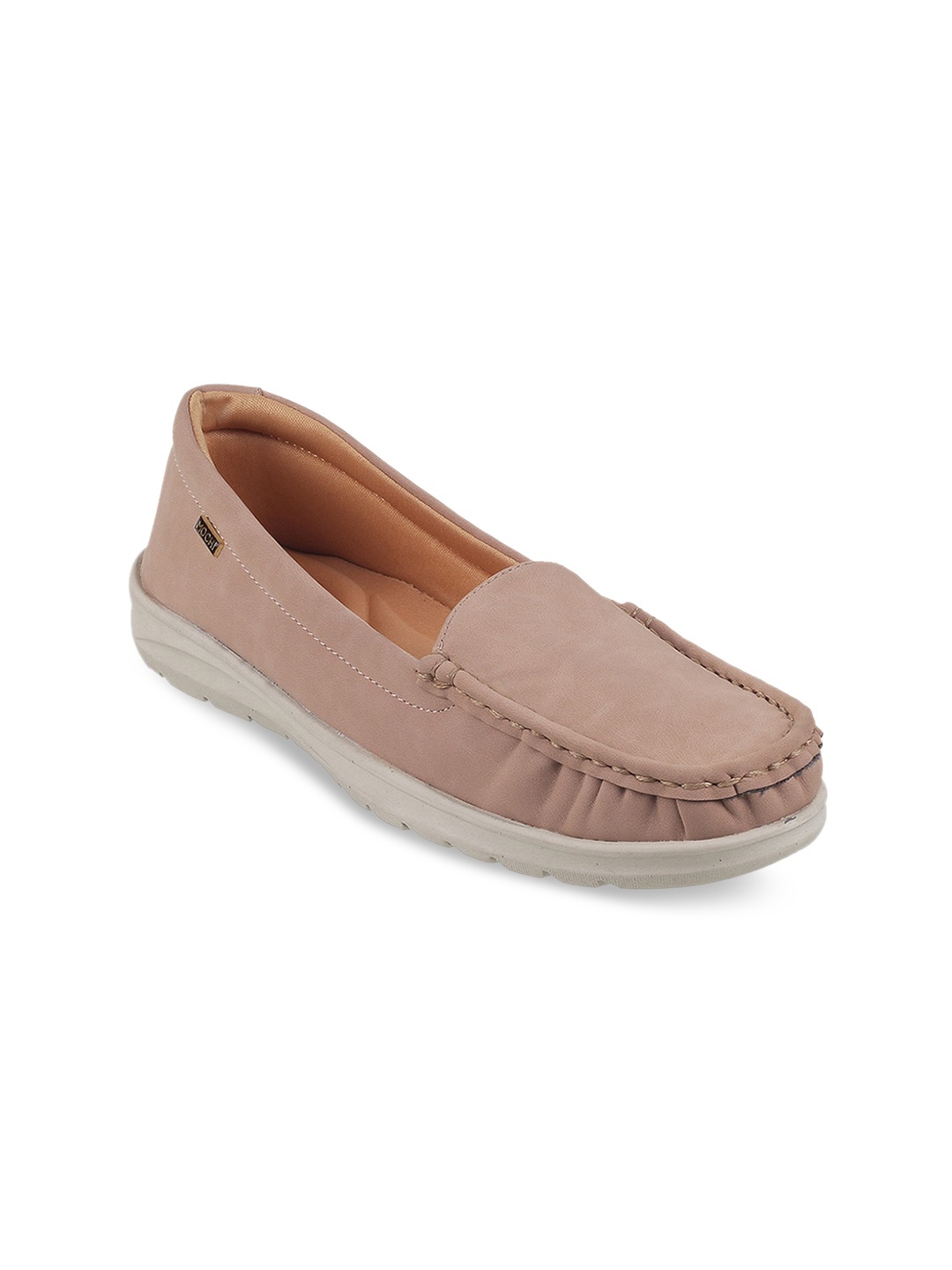 

Mochi Women Round Toe Contrast Sole Loafers, Peach